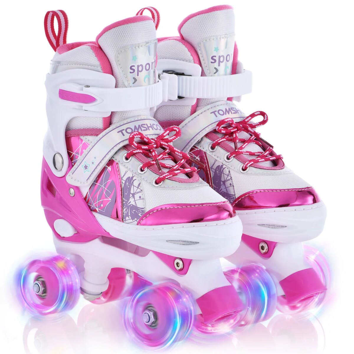 Roller Skates for Girls Boys for Kids 4 Size Adjustable Light Up Luminous Roller Skate Pink S - Image 2