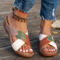 Ladies Wedge Sandals Comfortable Wedge Slides Non Slip Slip On Footwear Breathable Platform Cross Strap Slippers for Beach - Image 2
