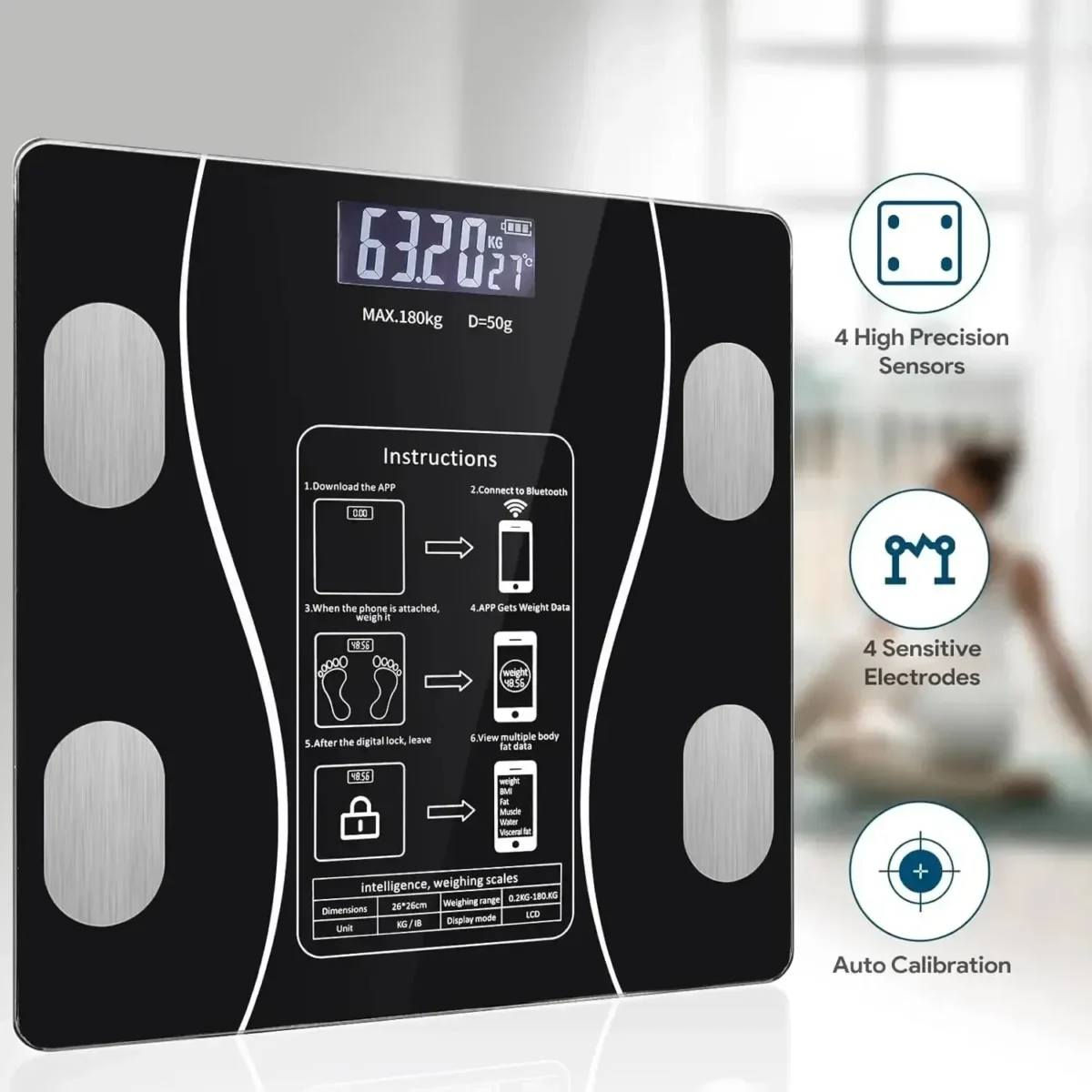 Bluetooth body fat scale, charging version, weight scale, bathroom weight scale, intelligent digital body value detection - Image 2