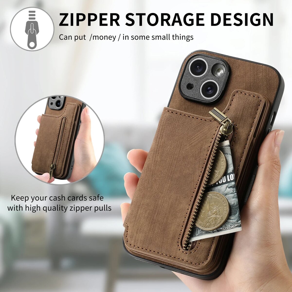 Zipper Cards Solt Wallet Leather Case For iPhone 16 Pro Max 15 14 Plus 13 12 11 XS XR Se2022 Pocket Magnetic Double Buckle Cover - Image 5