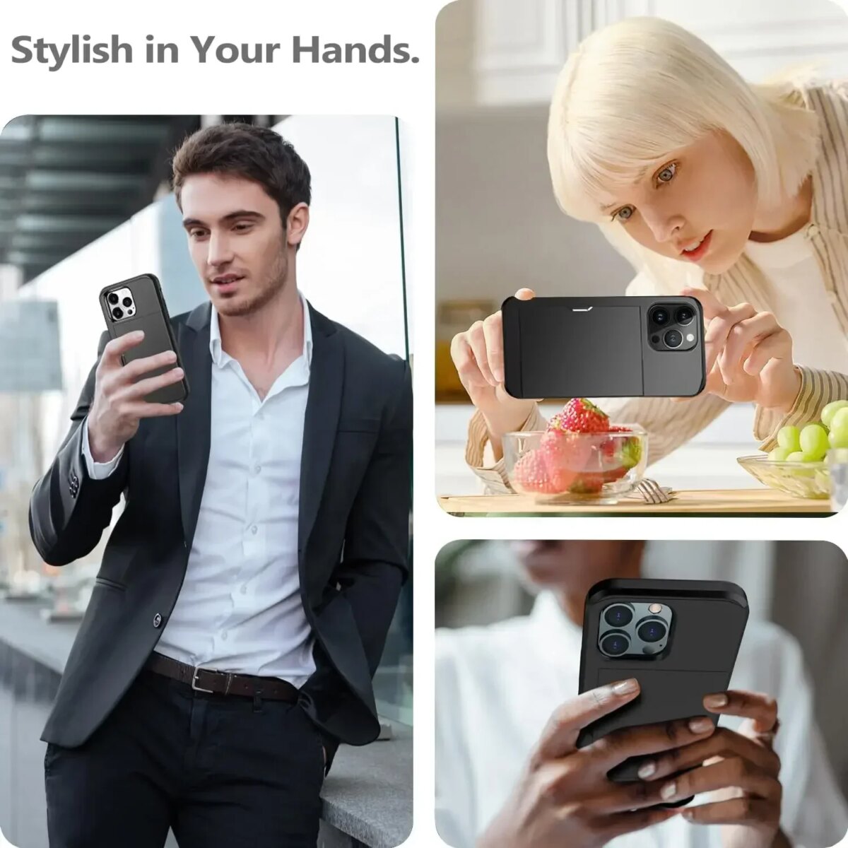 Case For iPhone 16 Pro Max 16 Plus 15 Pro 15 14 13 12 11 Wallet Card Holder Slide Slot Slim Hard PC Heavy Duty Protective Covers - Image 6