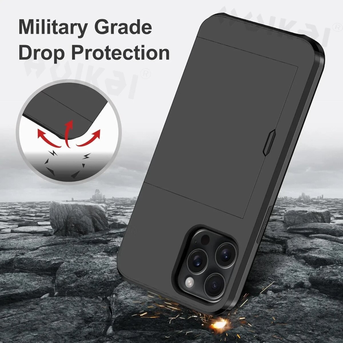 Case For iPhone 16 Pro Max 16 Plus 15 Pro 15 14 13 12 11 Wallet Card Holder Slide Slot Slim Hard PC Heavy Duty Protective Covers - Image 3