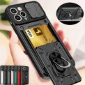 Phone Case For iPhone 17 16 15 14 13 12 11 Pro Max Plus SE Slide Camera Card Slot Military Grade Ring 360 Magnetic Back Cover