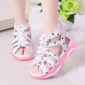 Girls Sandals Flowers Kids Roman Sandals Children Gladiator Shoes Soft Leather With Dots Zipper Pearl Beading Toddler 1-12 Years - Image 4