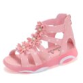 Girls Sandals Flowers Kids Roman Sandals Children Gladiator Shoes Soft Leather With Dots Zipper Pearl Beading Toddler 1-12 Years - Image 3
