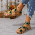 Yellow Embroidered Faux Flower Fashion Sandals Flat Plus Size 43 Summer Outdoor Beach Shoes Travel Mom Shoes - Image 3
