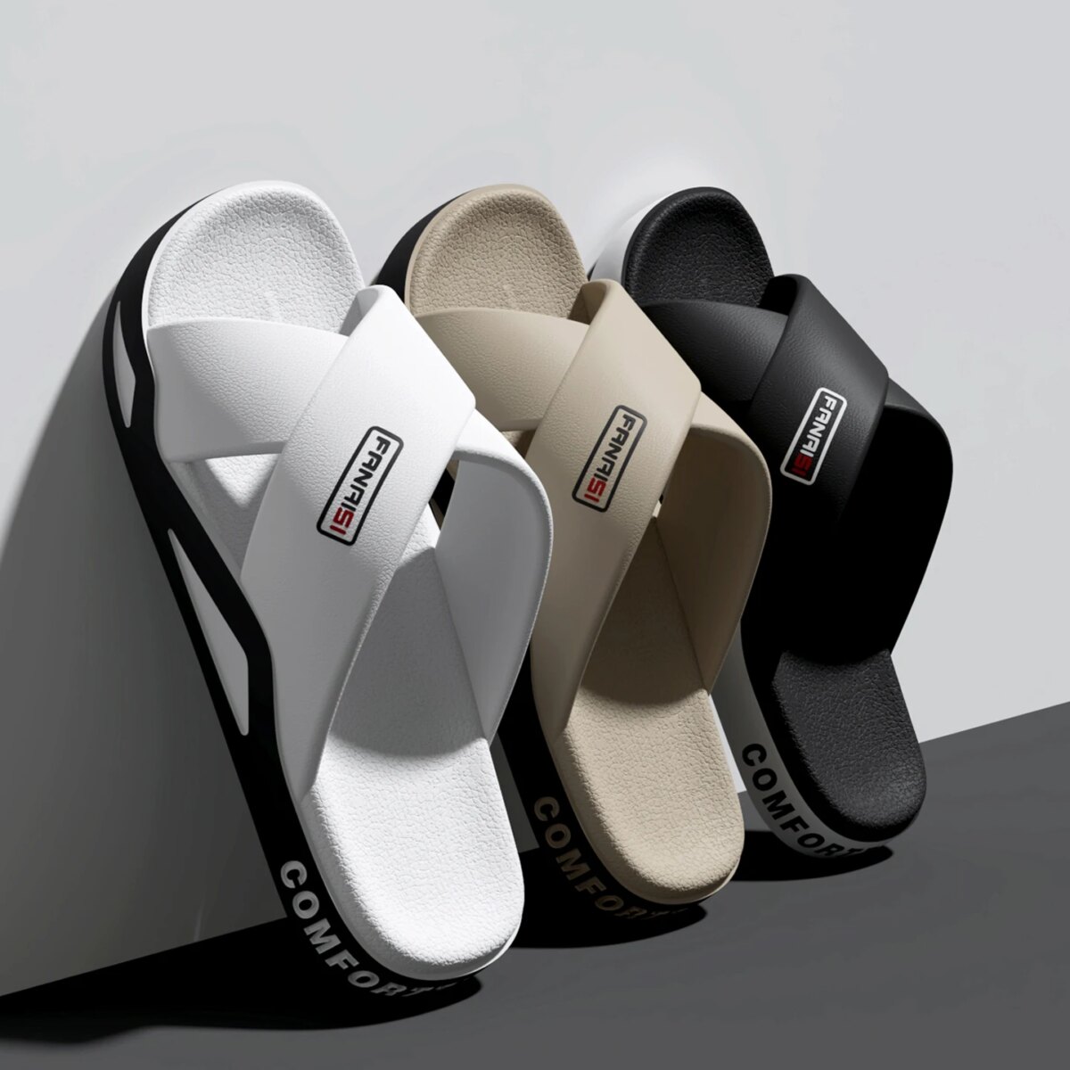 Men's Outdoor Fashion Sandals-Cross Strap Open Toe Slide Sandal,Non-Slip Bath Shower Slippers,Beach Shoes for Swimming & Walking - Image 1