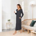 Modishion Loose Cotton Women's V-neck Long Sleeve Nightdress Button Homewear Pajama Dress - Image 4