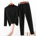 Female Thermal Underwear Long Sleeve Slimming Pajama Elastic Half-high Collar Warm Warming Accessory Light Khaki XXL - Image 2