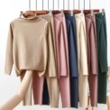 Female Thermal Underwear Long Sleeve Slimming Pajama Elastic Half-high Collar Warm Warming Accessory Light Khaki XXL - Image 5