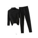 Female Thermal Underwear Long Sleeve Slimming Pajama Elastic Half-high Collar Warm Warming Accessory Light Khaki XXL - Image 3