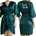 Dark Green Satin Team Bride Bridesmaid Robe Ruffle Wedding Bathrobe Gown Women Dressing Sleepwear Mother Maid of Honor Kimono