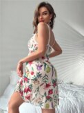 Floral Print Sleepwear Mesh Ruffle Hem Cami Nightdress Bride Nightwear Babydoll Vintage Sleep Dress - Image 3