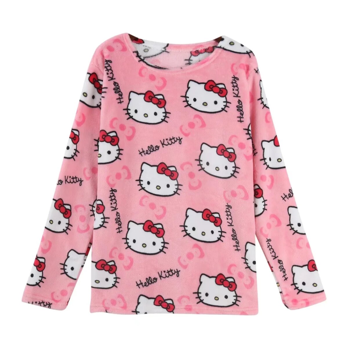 Winter Hello Kitty Pajama Top Kawaii Cartoon Pajama Y2K Warm Thickened Woman Top Plush Homewear Cute Sleepwear Shirts - Image 3