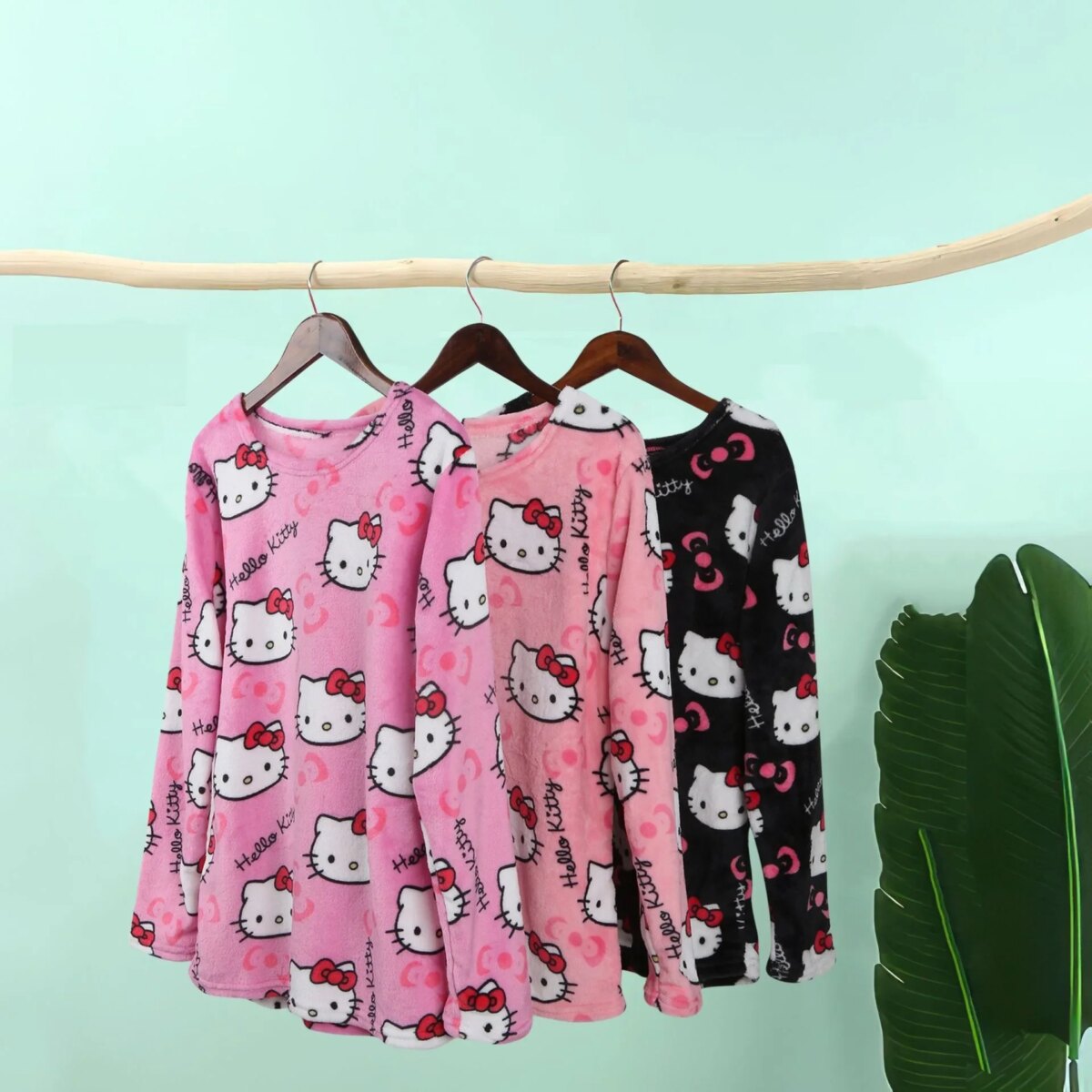 Winter Hello Kitty Pajama Top Kawaii Cartoon Pajama Y2K Warm Thickened Woman Top Plush Homewear Cute Sleepwear Shirts - Image 2