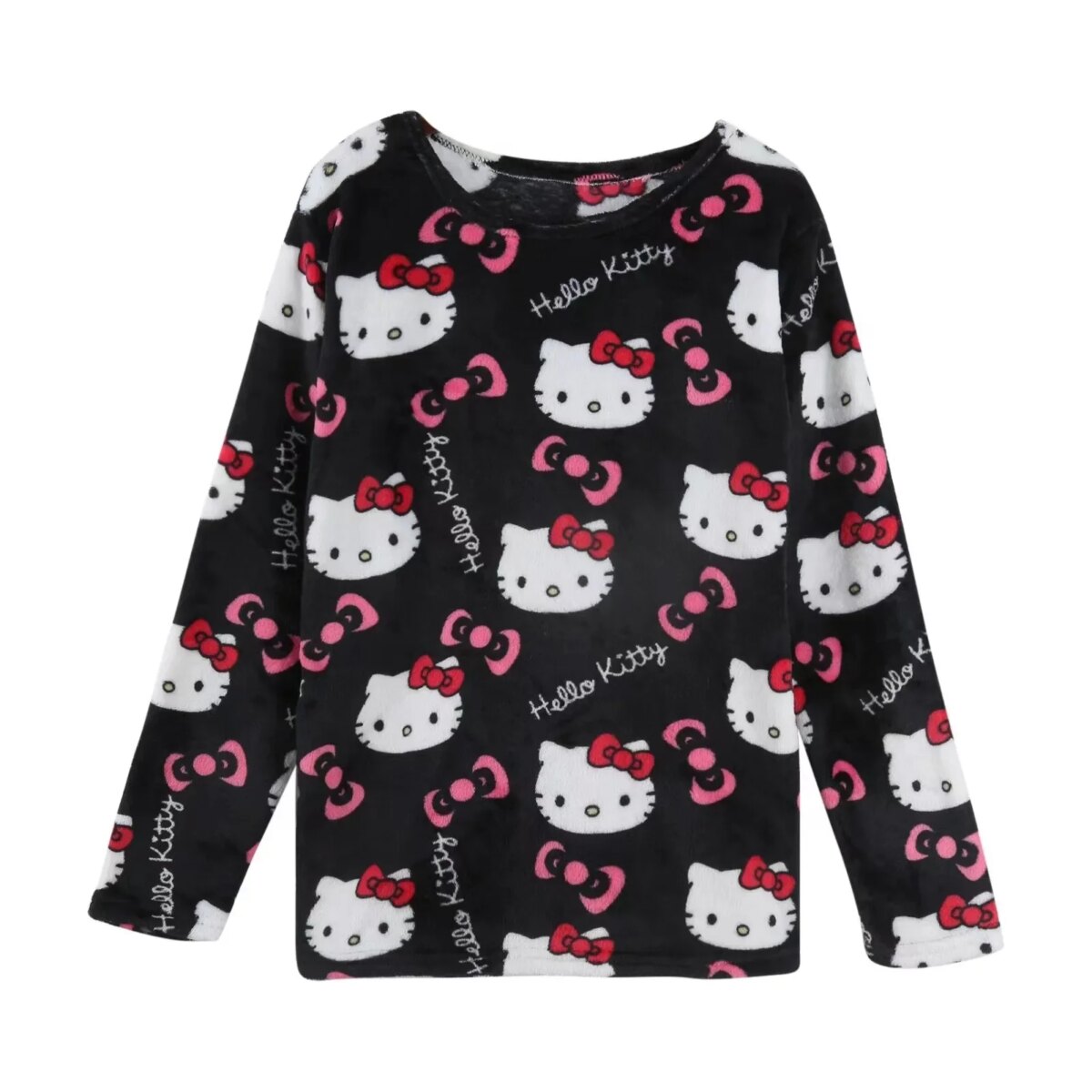 Winter Hello Kitty Pajama Top Kawaii Cartoon Pajama Y2K Warm Thickened Woman Top Plush Homewear Cute Sleepwear Shirts - Image 4