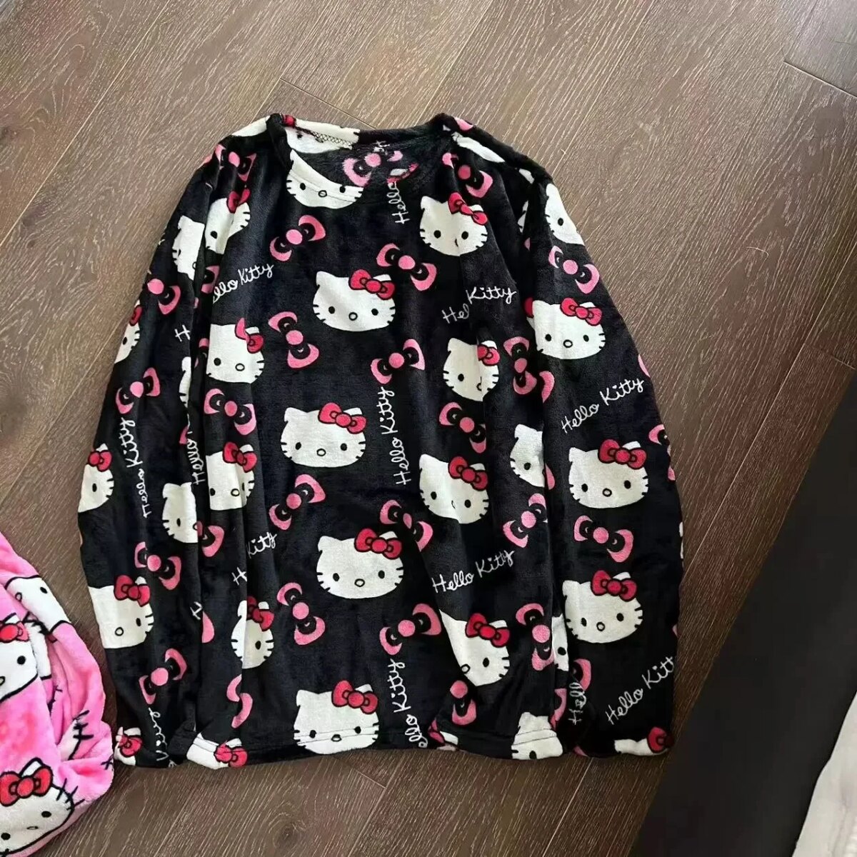 Winter Hello Kitty Pajama Top Kawaii Cartoon Pajama Y2K Warm Thickened Woman Top Plush Homewear Cute Sleepwear Shirts - Image 6