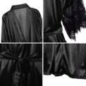 Women Night Gown Robe with G String Floral Lace Bathrobe Halt Sleeve Nightdress Female French Sexy Silky Satin Sleepwear - Image 5