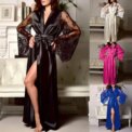 Women Sexy Imitation Ice Silk Plus Size Pajamas Nightgown Night Gown Nightwears For Ladies Sexy V-neck Sleepwear - Image 3