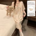 Women's Korean Style Home Skirt Fresh Sweet Loose Fit Dress Summer Leisure Comfortable Nightgowns Round Neck Sleepwear Skirt - Image 4