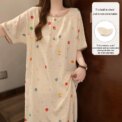 Women's Korean Style Home Skirt Fresh Sweet Loose Fit Dress Summer Leisure Comfortable Nightgowns Round Neck Sleepwear Skirt - Image 3