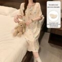Women's Korean Style Home Skirt Fresh Sweet Loose Fit Dress Summer Leisure Comfortable Nightgowns Round Neck Sleepwear Skirt - Image 2