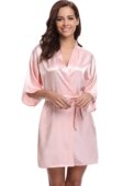RB032 2018 New Silk Kimono Robe Bathrobe Women Silk Bridesmaid Robes Sexy Navy Blue Robes Satin Robe Ladies Dressing Gowns - Image 4