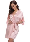 RB032 2018 New Silk Kimono Robe Bathrobe Women Silk Bridesmaid Robes Sexy Navy Blue Robes Satin Robe Ladies Dressing Gowns - Image 6