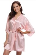 RB032 2018 New Silk Kimono Robe Bathrobe Women Silk Bridesmaid Robes Sexy Navy Blue Robes Satin Robe Ladies Dressing Gowns - Image 2