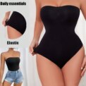 Modishion Women's Sexy Tube Top Shapewear Tummy Control Butt Lifting Slimming Bodysuit Top Open Crotch