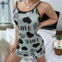 Summer New Women's Nightgown Beauty Back Thin Section Of Home Wear Sexy Halter Short Skirt Love Cartoon Cute Printing Pajamas - Image 2