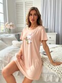 Women's Four Seasons Spring and Summer Casual Sweet Cute Rabbit Soft  Women's Nightgown - Image 4