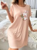 Women's Four Seasons Spring and Summer Casual Sweet Cute Rabbit Soft  Women's Nightgown - Image 3