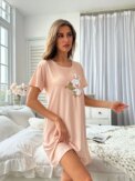 Women's Four Seasons Spring and Summer Casual Sweet Cute Rabbit Soft  Women's Nightgown - Image 5