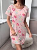 Standard Size Women's All Year Round Spring and Summer Casual Romantic Donut Print Cute Nightgown