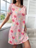 Standard Size Women's All Year Round Spring and Summer Casual Romantic Donut Print Cute Nightgown - Image 5