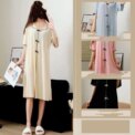 Women Summer One Piece Dress With Bow V-neck Short Sleeve Long Skirt Thin Loose Solid Elastic Soft Free Size Cute NightdressGirl - Image 2