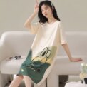 Women Pajamas Cute Short-Sleeved Nightgown Cartoon Large Size Thin Section of the Mid-Length Skirt Homewear Can Be Worn Outside - Image 3