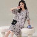 Women Pajamas Cute Short-Sleeved Nightgown Cartoon Large Size Thin Section of the Mid-Length Skirt Homewear Can Be Worn Outside - Image 5