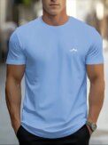 Fashionable casual men's solid color letter print pattern casual loose street fitness high quality versatile men's T-shirt - Image 3