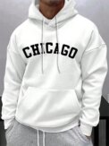 Street Letter Print Hoodie Men's Pocket Drawstring Pullover Soft Sweatshirt Autumn Casual Wear