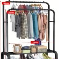 Double Rod Clothes Hanger Heavy Duty Clothes Hanger Clothing Display Rack with Storage Rack for Store Bedroom Dressing Room Whit - Image 4