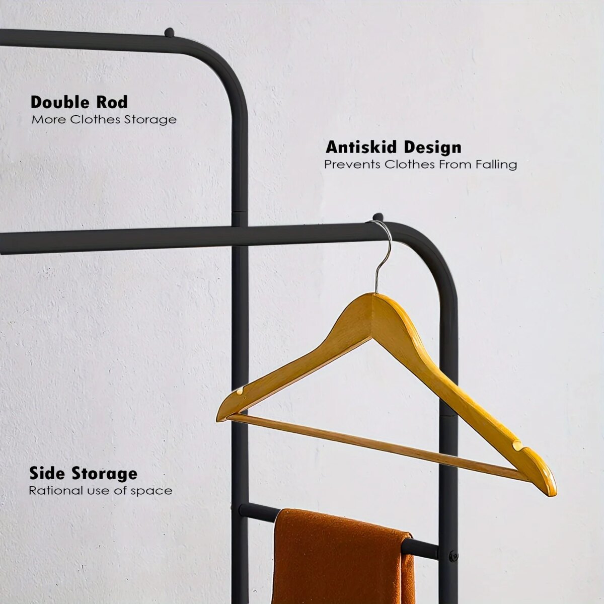 Double Rod Clothes Hanger Heavy Duty Clothes Hanger Clothing Display Rack with Storage Rack for Store Bedroom Dressing Room Whit - Image 3