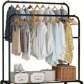 Double Rod Clothes Hanger Heavy Duty Clothes Hanger Clothing Display Rack with Storage Rack for Store Bedroom Dressing Room Whit