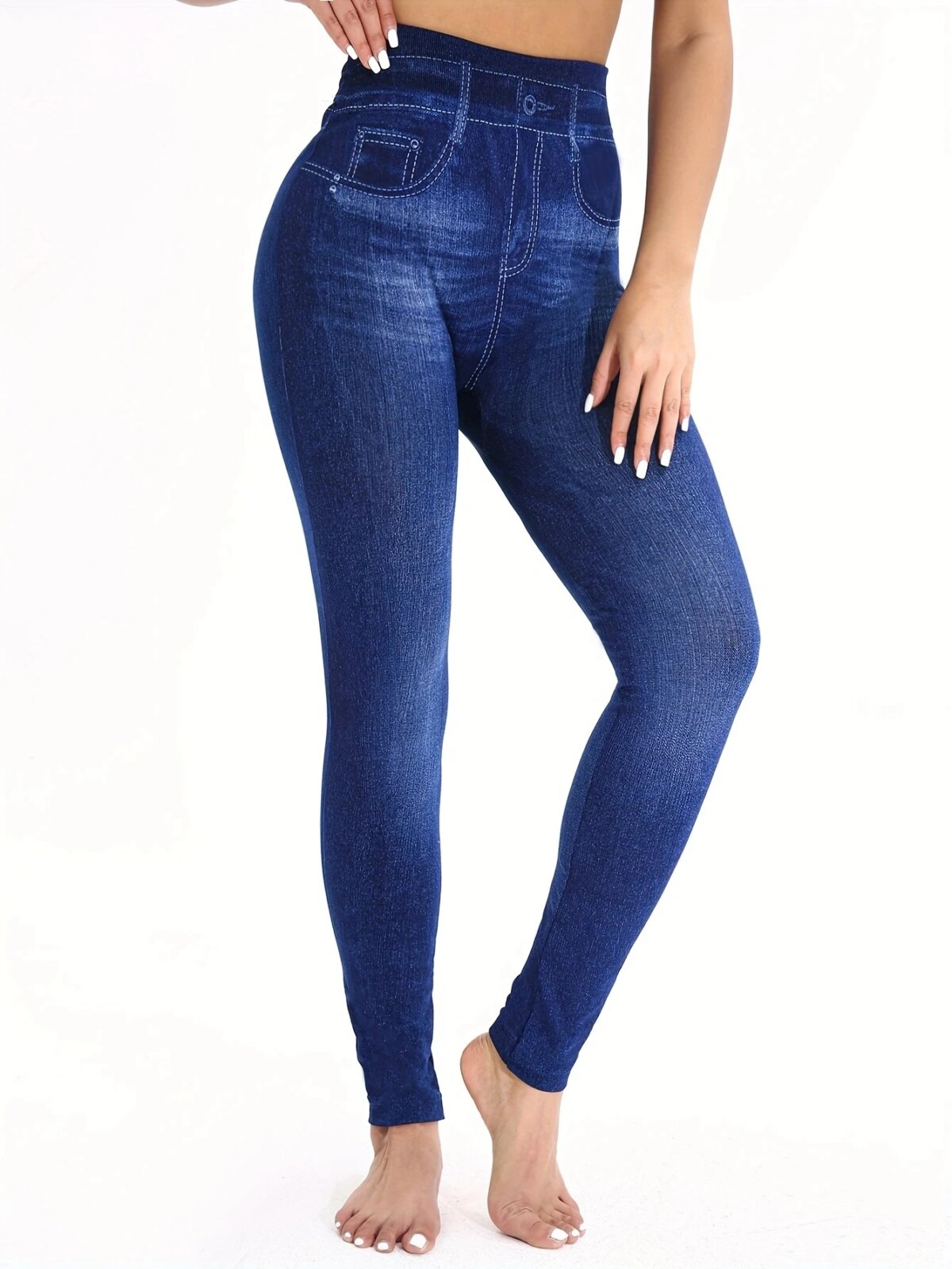 Flat Fashionable Tight Pants For Women Imitating Denim Legging Elastic Fitness And Yoga Pants Sexy Pencil Pants - Image 2