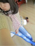 Women Ripped Denim Jean Look Skinny Leggings Slim Jeggings Trousers Blue Black - Image 4