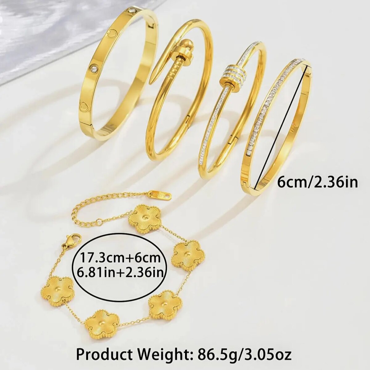 Europe and the United States hot stainless steel four-leaf clover lucky bracelet fashion women's nail bracelet gold bangles - Image 4