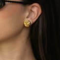 Vintage Stainless Steel Double Layer Striped Texture Stud Earrings for Women Statement Gold Plated Round Earrings Luxury Jewelry - Image 4