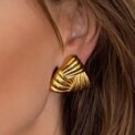 Vintage Stainless Steel Double Layer Striped Texture Stud Earrings for Women Statement Gold Plated Round Earrings Luxury Jewelry - Image 5