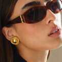 Vintage Stainless Steel Double Layer Striped Texture Stud Earrings for Women Statement Gold Plated Round Earrings Luxury Jewelry - Image 3